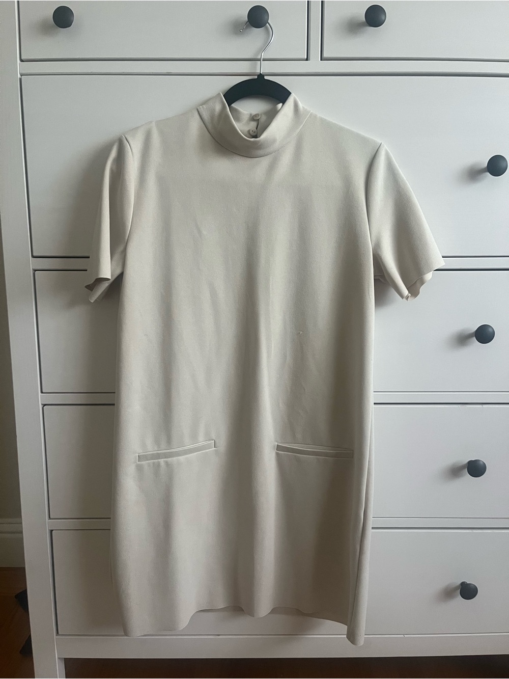 Zara Cream Short-Sleeve Mock Neck Dress